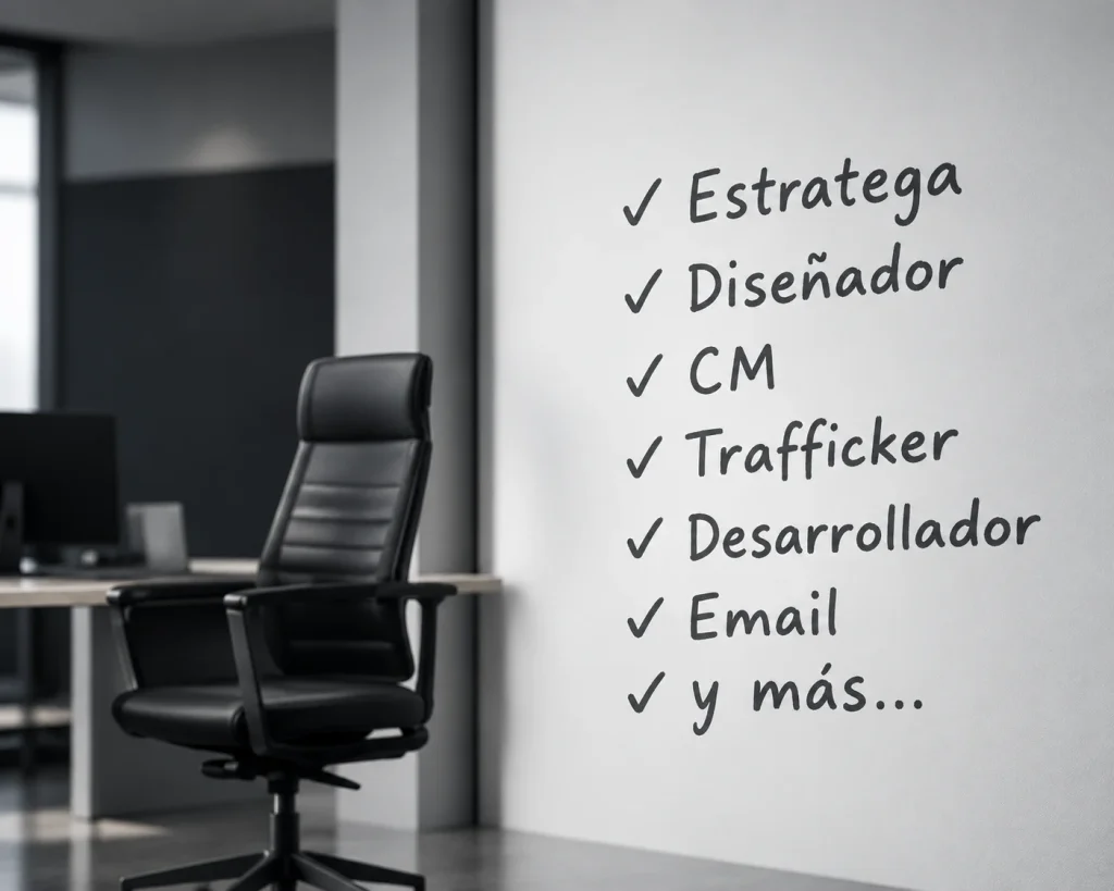 Equipo interno de marketing con múltiples perfiles y mayor estructura operativ