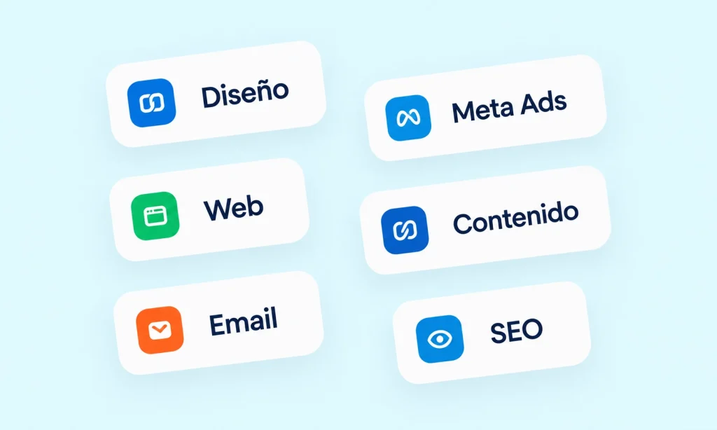 Servicios de diseño, publicidad, web, contenido, email y SEO gestionados por proveedores separados